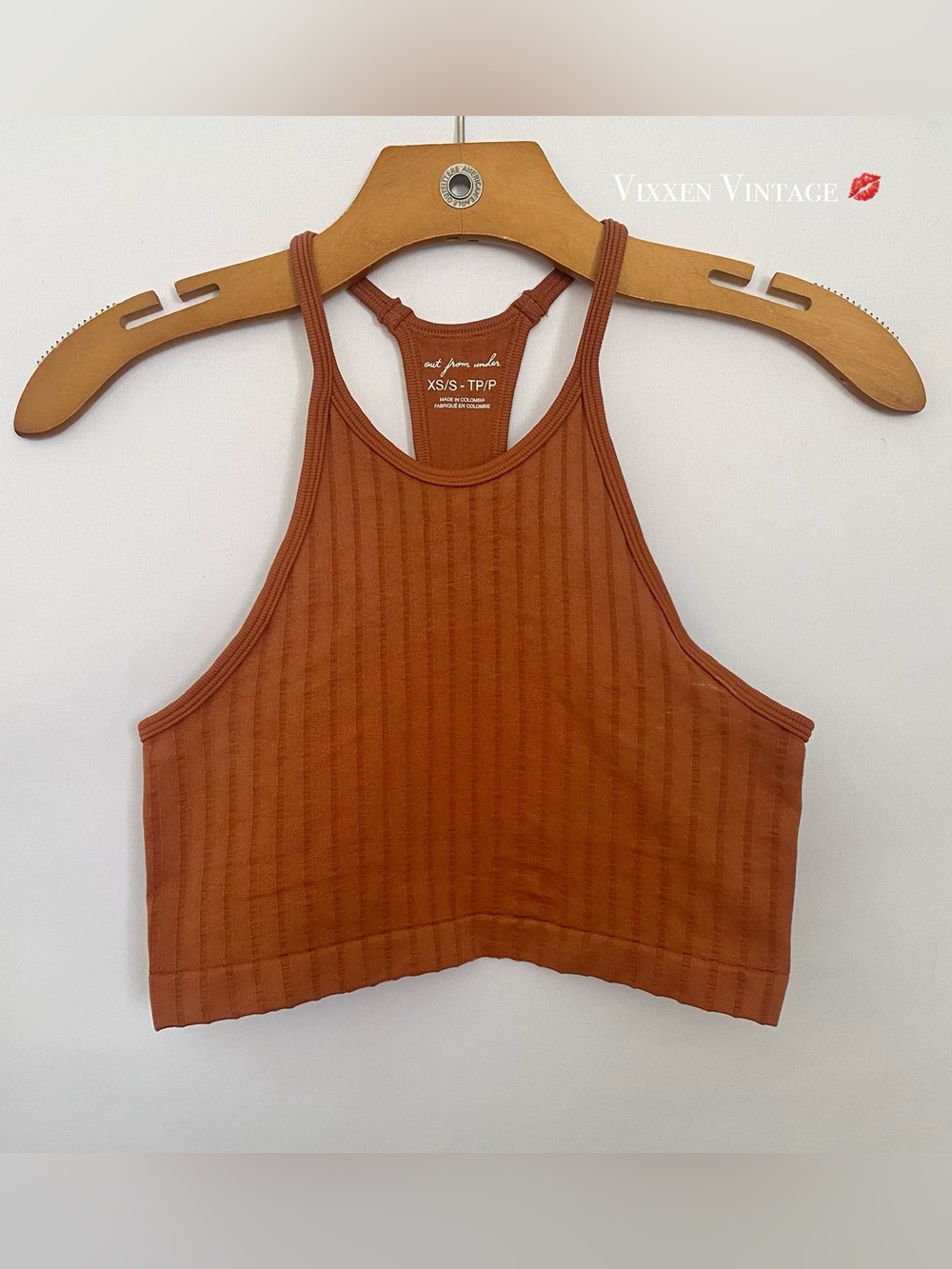 OUT FROM UNDER SEAMLESS HIGH NECK HALTER RACERBACK BRALETTE IN RUST